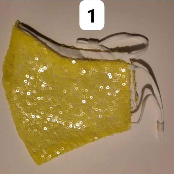 Sequin Facemasks Adult, Orange $ Lemon Colour, Lot of 5 - Picture 5 of 6